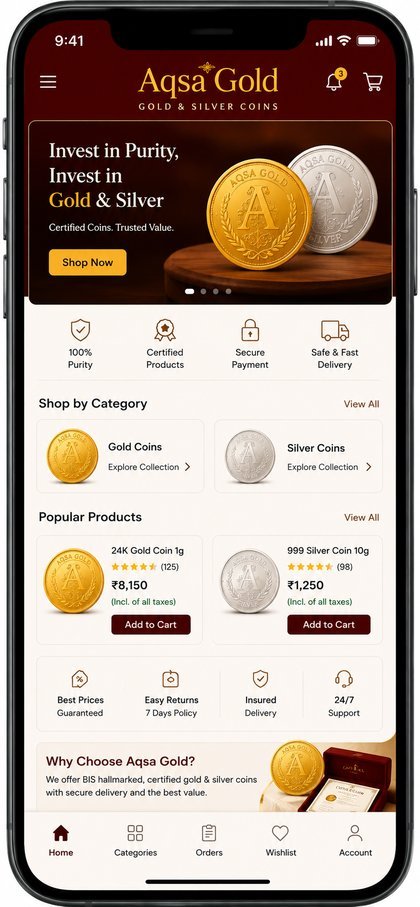 Aqsa Gold app — home screen