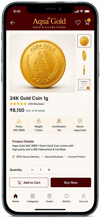 Aqsa Gold app — product screen
